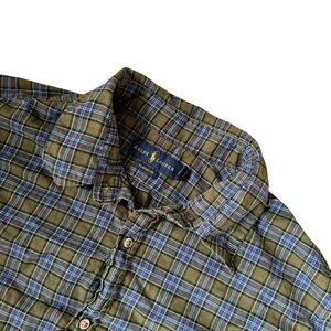 Ralph Lauren Men's Blue and Green Plaid Shirt